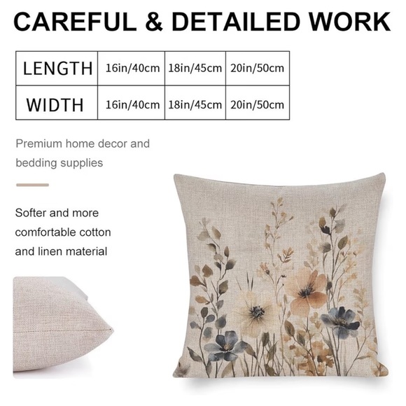 NWOT 1pc Floral Watercolor Linen Decorative Throw Pillow Cover (18”W x 18”L) - Picture 5 of 9